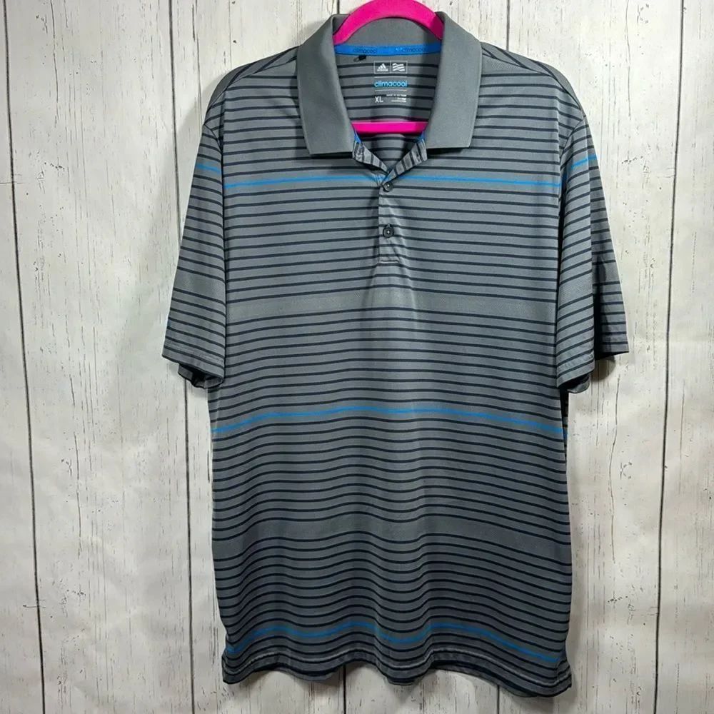 Adidas ClimaCool Golf Polo Shirt XL Gray Blue Striped Performance Country Club